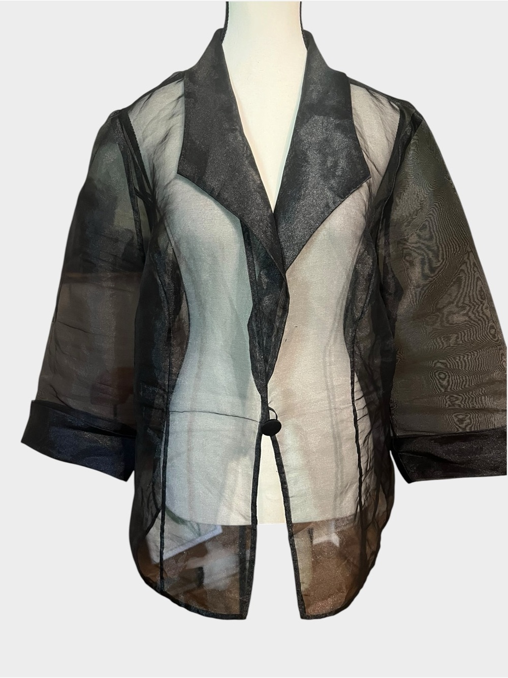 Vintage Alex Evenings Black Sheer Organza Evening Jacket 1X Made USA